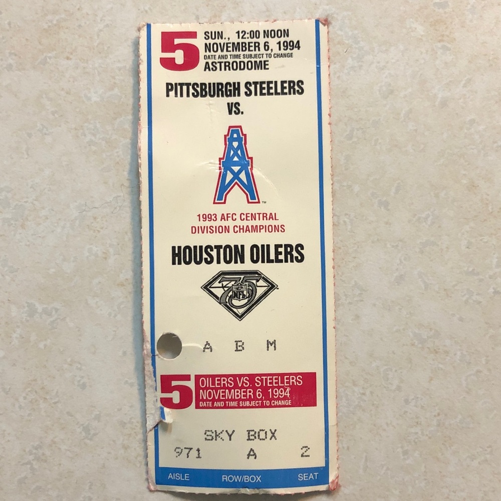 Houston Oilers vs Pittsburgh Steelers Astrodome ticket
